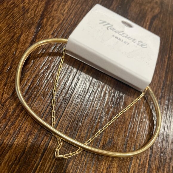 Madewell Vintage Gold Two-Pack Cuff Chain Anklet Set Plated Recycled Brass NQ247 - Picture 3 of 7